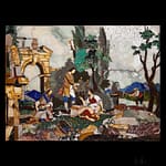Antiquariato 23 Telearte oggetti d'arte - Pannello in commesso di marmi e pietre dure policromi, Firenze XVIII secolo Scena raffigurante rovine e popolani a lavoro.